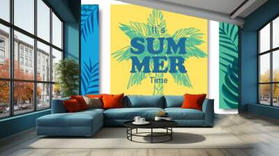 Creative concept of summer bright and juicy background. Modern abstract art design with palm, tropical leafs and overlay effect. Templates for celebration, ads, branding, banner, cover, label, poster Wall mural