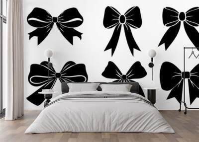 Elegant Black and White Bow Silhouette Collection. Vector Icons for Holiday, Wedding, and Gift Wrapping Decorations Wall mural