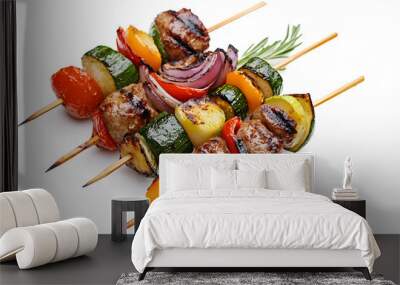 Kebabs - grilled meat and vegetables on skewers  isolated on white background Wall mural