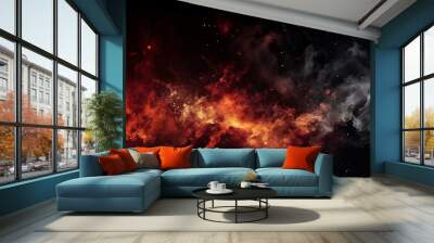 Black and red smoky and fire sparks background. AI generated Wall mural