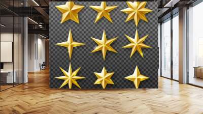 Gold star set isolated on transparent background. Vector realistic decoration Wall mural