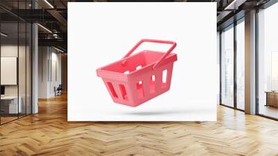 Red vintage shopping basket isolated on white background. Retro design Wall mural