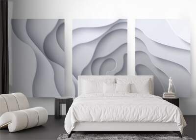 Set of three abstract white paper cut banners Wall mural