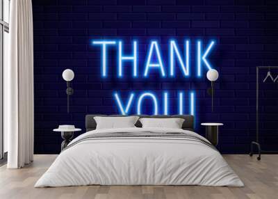 Thank You Realistic Neon Text Sign isolated on brick wall background Wall mural