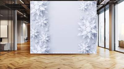 Vector Christmas and new year holidays background with realistic looking paper craft snowflakes. Seasonal wishes Merry Christmas and Happy New Year Wall mural