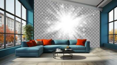 vector magic white rays glow light effect isolated on transparent background. christmas design eleme Wall mural