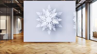 Vector set of 3 white Christmas paper cut 3d snowflakes with shadow on white background. New year and Christmas design elements Wall mural