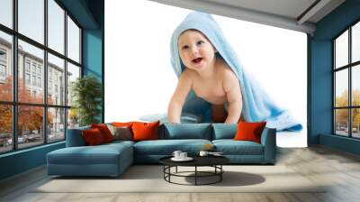 Adorable happy baby boy in towel Wall mural