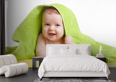 Adorable happy baby in colorful towel Wall mural