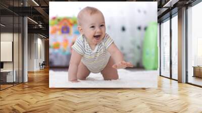 crawling funny baby boy in nursery at home Wall mural