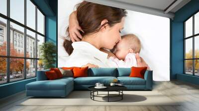 happy mother breast feeding her baby infant Wall mural