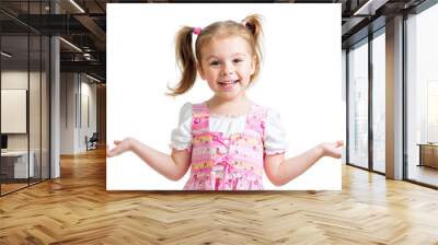 happy playful child girl on white background Wall mural