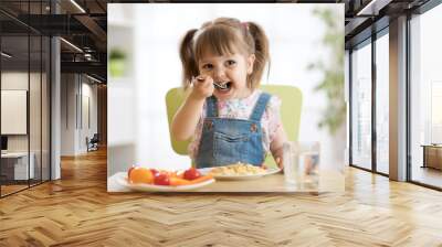 kid child girl eating healthy food at home Wall mural