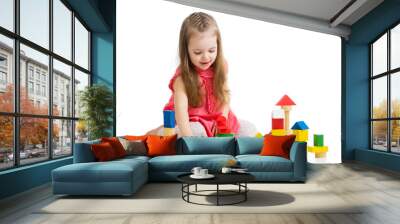 kid girl playing with block toys Wall mural