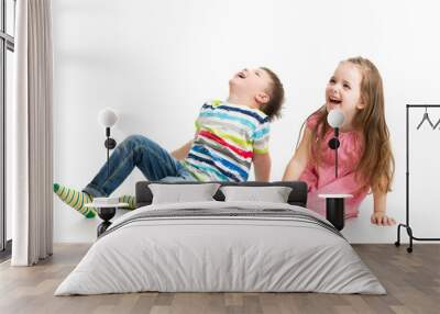 kids boy and girl looking up Wall mural