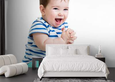 portrait of smiling baby boy isolated on white background Wall mural