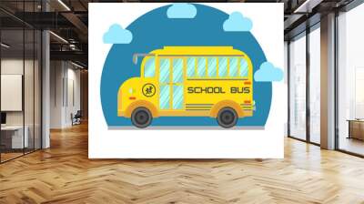 Yellow school bus isolated on white background. Vector flat illustration. Wall mural