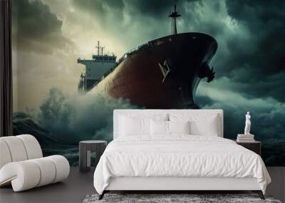 Massive ship braving stormy waves in dramatic fashion Wall mural