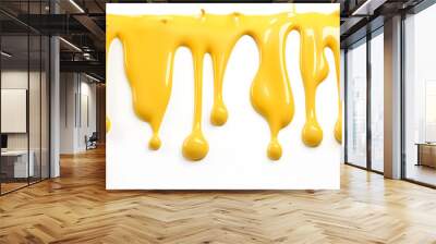 Melted yellow cheese isolated on white background. Cheese splash  Wall mural