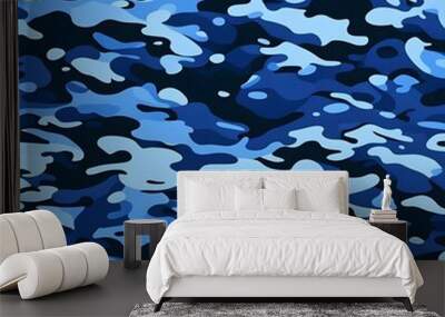 
military camouflage trendy pattern blue background, modern vector design Wall mural