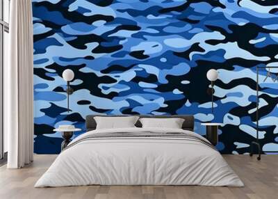 
military camouflage trendy pattern blue background, modern vector design Wall mural