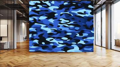 
military camouflage trendy pattern blue background, modern vector design Wall mural