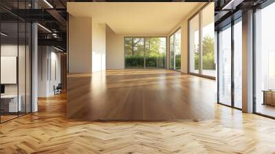 Modern empty room with parquet floor Wall mural