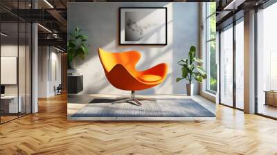 Modern Living Room interior with orange chair Wall mural