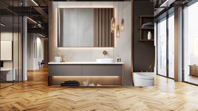 Modern luxury bathroom interior in natural grey and beige colors Wall mural