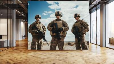 Modern soldiers fully equipped facing during the military operation Wall mural