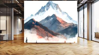 Mountain landscape in fall season watercolor illustration Wall mural