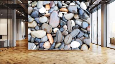 Natural texture background, colorful sea stones in water, top view Wall mural