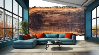 Natural Wood Slab with Grain top view isolated on white background Wall mural