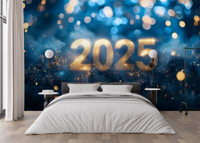 New year banner or greeting card with Luminous inscription Hello 2025 Wall mural