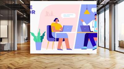 Online doctor. Online medical consultation and support. Healthcare services. Ask a doctor. Online medicine concept flat vector illustration. Wall mural