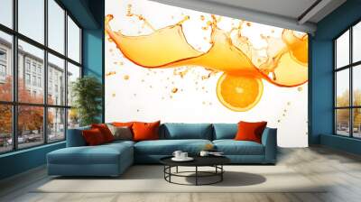 Orange juice splash isolated on white background Wall mural