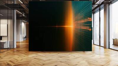 Orange light beam crossing teal digital grid pattern Wall mural