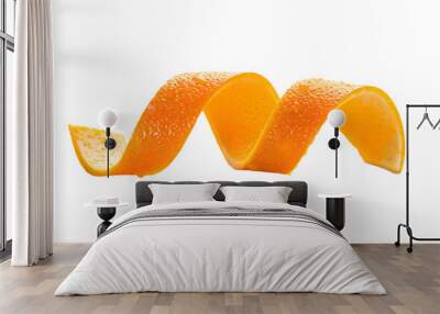 Orange twisted peel isolated on white background Wall mural