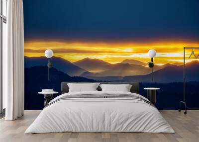 Foggy sunrise over Cascade Mountain Range, WA Wall mural