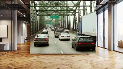 Traffic on bridge entering Oregon Wall mural