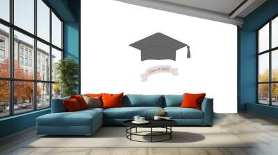 Phrase class of 2020. Graduation cap and ribbon. Vector clip art in cartoon style Wall mural