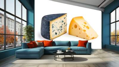 Piece of delicious cheese isolated on white background Wall mural