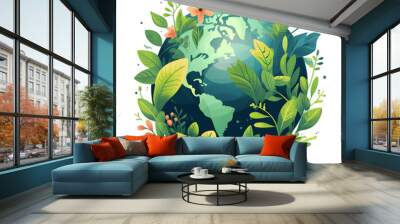 Planet with trees growing illustration isolated on transparent background. Save the planet concept Wall mural