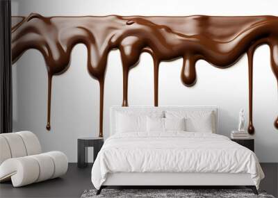 Pouring chocolate dripping from top isolated on white background Wall mural