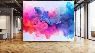 Puffs of pink and blue  smoke,  color blobs abstract background Wall mural