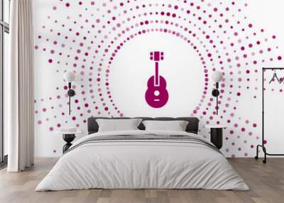 Purple Guitar icon isolated on white background. Acoustic guitar. String musical instrument. Abstract circle random dots. Vector Illustration Wall mural