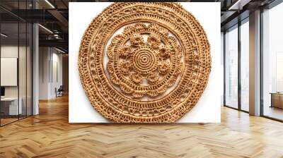 Round handmade crafted crochet raffia placemat with fringes isolated over a white background Wall mural