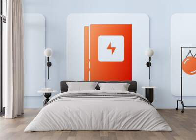 Set Electrical panel, Test tube and flask and Molecule. White square button. Vector. Wall mural