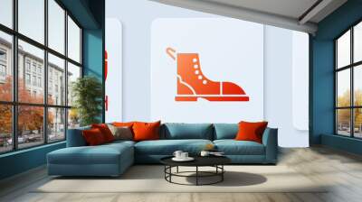 Set Hiking boot, Rv Camping trailer and Location. White square button. Vector Wall mural