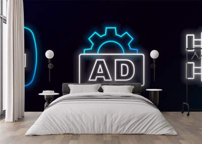 Set line Advertising, Key and icon. Glowing neon. Vector Wall mural